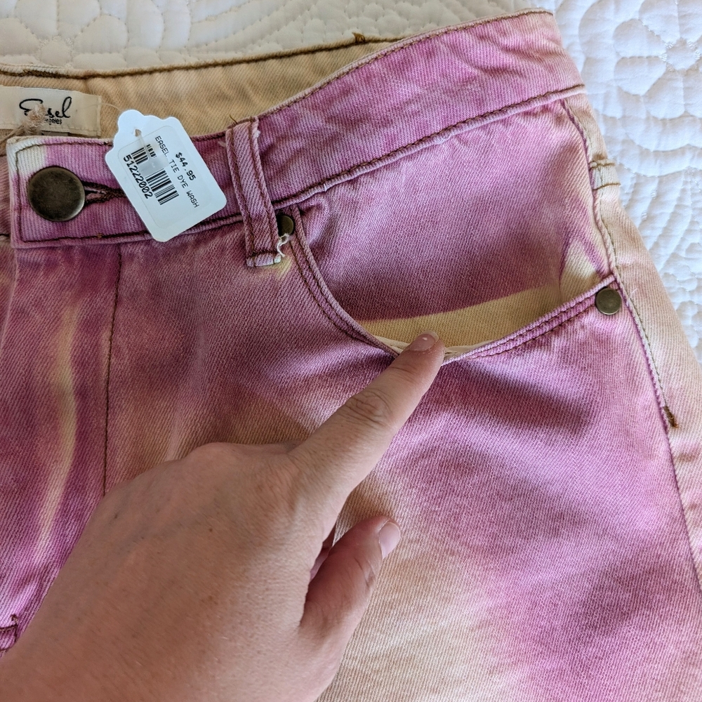 Easel Tie Dye Denim Shorts Women Large Rose Butter Raw Hem Cutoff Boho Festival - Picture 4 of 6